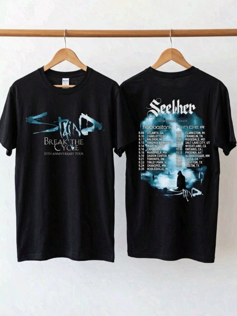 Staind Break The Cycle 25th Anniversary Tour 2026 Black T-Shirt Reprint